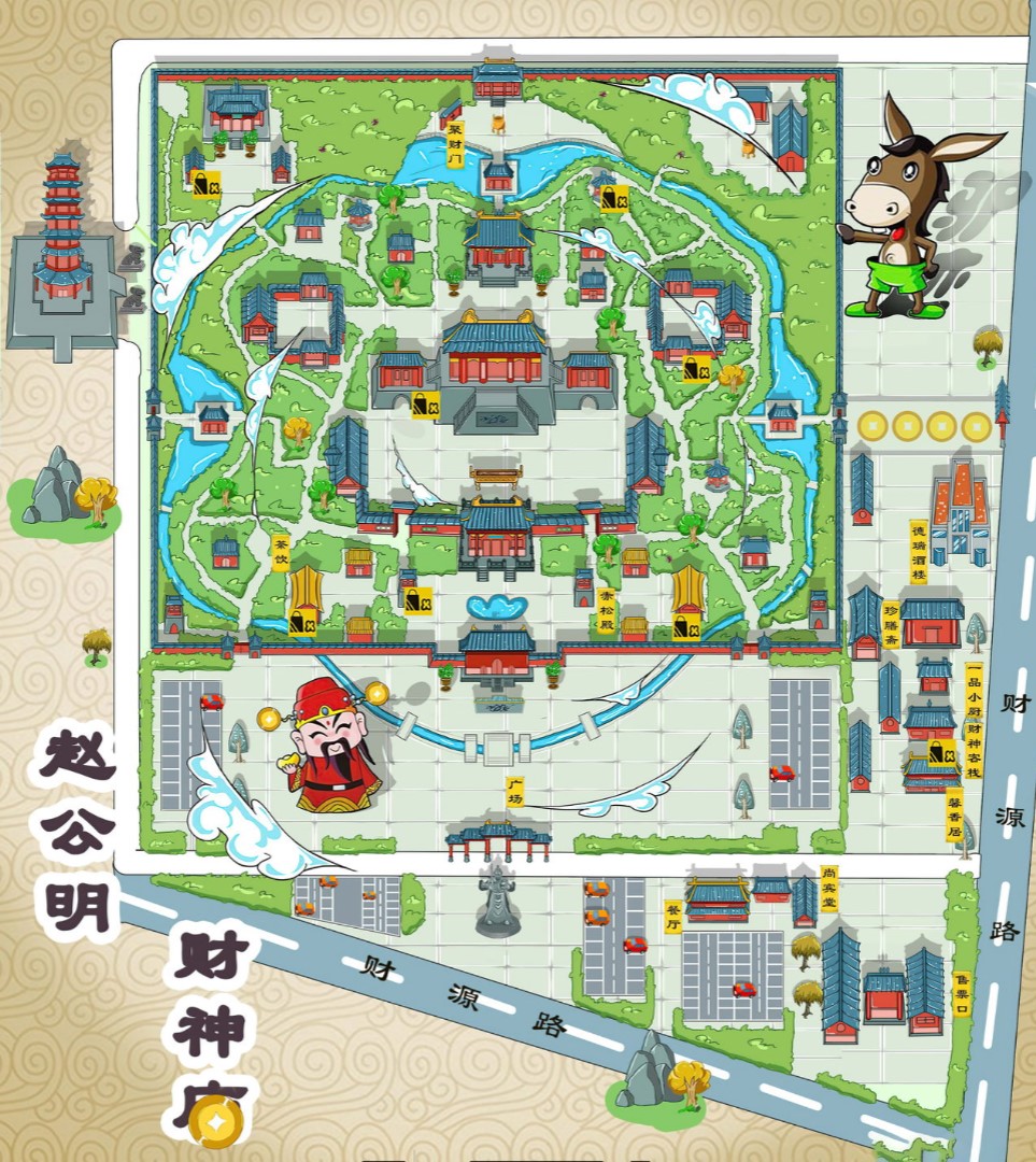 三河寺庙类手绘地图